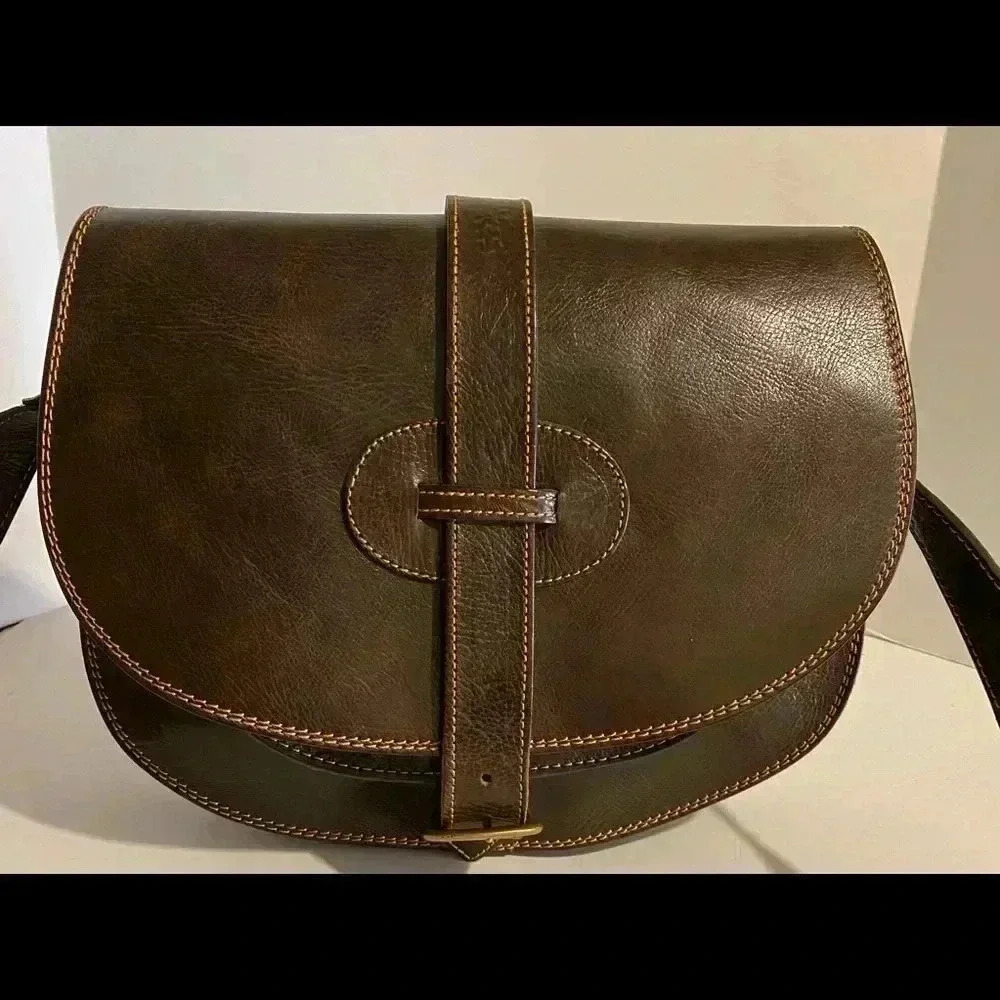 Handmade vintage brown leather handbag - Picture 5 of 9